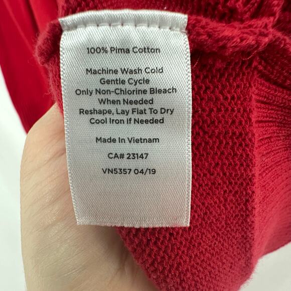 Talbots 100% Cotton Pima Double V Tie Back Sweater Medium Red Holiday Christmas - Picture 7 of 7